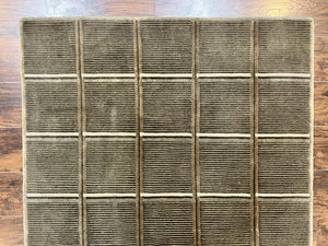 Tibetan Rug 4x6, Green Wool Handmade Area Rug 4 x 6, Panel Design, Modern Contemporary