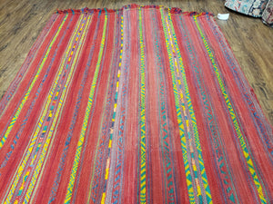 Vintage Turkish Jajim Kilim Flat Weave Rug with Colorful Stripes, Anatolian Kilim Rug, Jijim Cicim Carpet, 5x11 Boho Rug Multicolor, Unique