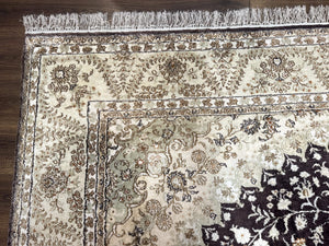 Indian Kashmiri Silk Rug 10x14, Floral Medallion