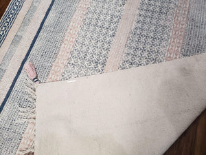 Vintage Moroccan Kilim Area Rug 4x6, Ivory & Blues, Moroccan Wall Hanging, Wool, Handmade, 3'9" x 6' 1", Boho Rug, Flatweave Moroccan Carpet