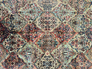 Karastan Rug 5.9 x 9, Multicolor Panel Kirman Rug #717, Wool Original Karastan Collection 700 Series, Vintage Karastan Area Rug