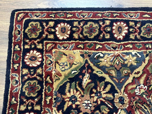 Panel Design Wool Rug 5x8 Multicolor Hand Tufted Vintage Carpet
