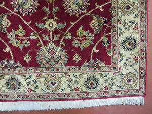 2' 8" X 6' Vintage Handmade Wool India Floral Oriental Short Runner Rug Red