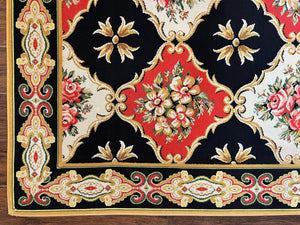 Wide Runner Rug 6x17 ft, Custom Made Vintage Stark Carpet 6 x 17 ft, Red Black Ivory, Corridor Hallway Rug, European Panel Design, Floral