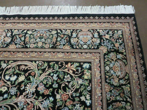 8' X 10' Vintage Handmade Pakistani Floral Wool Rug Black Nice
