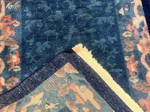 Blue Chinese Wool Rug 2.5 x 4, Peking Rug, Fete Rug, Semi Antique Chinese Carpet