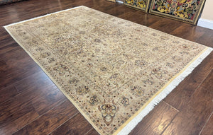 Pak Persian Rug 6x9, Vintage Handmade Wool Carpet, Floral, Beige