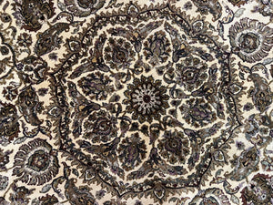 Round Indo Persian Rug 8x8 ft, Large Hand Knotted Vintage Wool Circular Carpet, 8ft Round Oriental Rug, Floral Medallion, Cream and Green