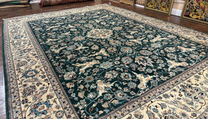 Pak Persian Rug 9x12, Dark Green, Floral Allover