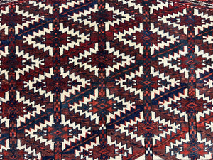 Antique Turkoman Camel Trapping, Turkoman Asmalyk, Red Black Ivory, Handmade, Hand Knotted Tribal Collectible Rug, Rare