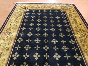 6x9 Aubusson Design Nepali Tibetan Rug Black & Tan Hand-Knotted Wool Carpet Soft Plush Pile New Rug Nice