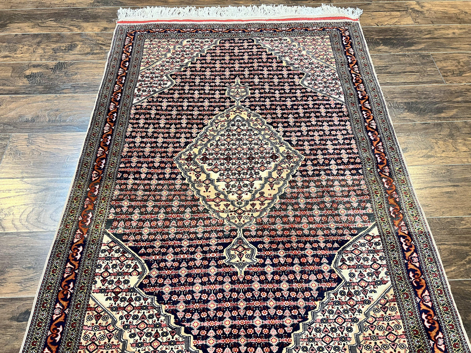 Afghan Rug 4x5, Wool with Silk Highlights, Very Fine Hand Knotted Vintage Oriental Carpet, Herati Pattern, Persian Rug, Bidjar Rug, 400 KPSI