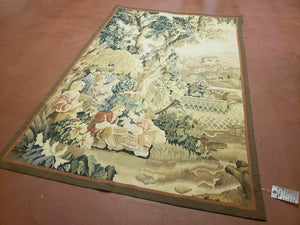 4' X 6' Tapestry French Design Handmade Aubusson Weave Nature One Of A Kind