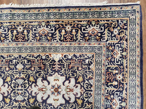 Persian Kashan Rug, Navy Blue, Hand-Knotted, Wool, 4' 8" x 7' 4", Pair A