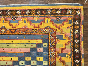 Colorful Moroccan Rug 7x8, Abstract Design, Wool Multicolor Handmade Vintage Carpet, Tribal Rug, Berber Rug