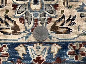Persian Nain Rug 4x7, Floral Medallion Oriental Carpet 4 x 7 ft, Ivory Persian Rug, Handmade Hand Knotted Vintage, Wool & Silk Highlights, Birds
