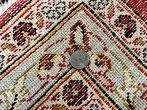 Persian Kashan Rug 10x13, Floral Medallion, Traditional Area Rug, Red Navy Blue Ivory, Handmade Semi Antique Vintage Wool Oriental Carpet 10 x 13
