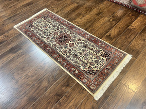 Sino Persian Rug 3x6, Short Runner Rug, Floral Medallion, Beige and Salmon Red, Wool Vintage Hand Knotted Fine Oriental Carpet 3 x 6 ft