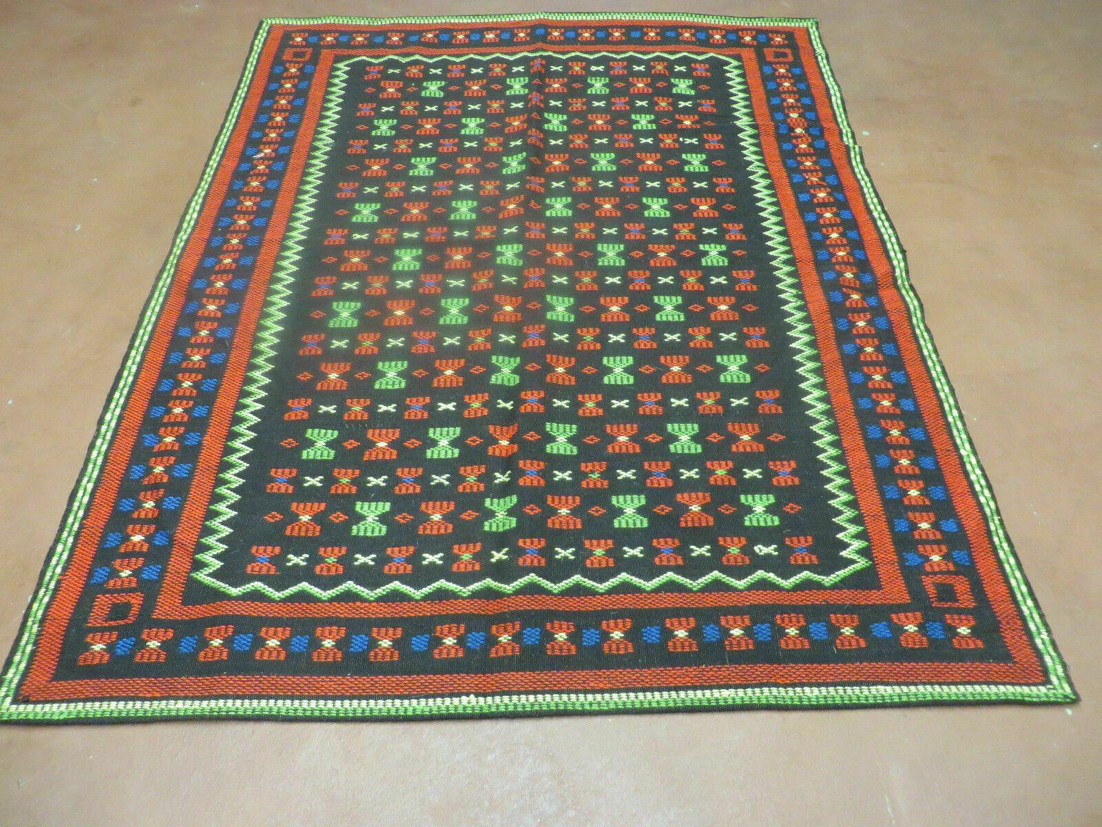 4' X 5' Vintage Handmade South American Kilim Flat Weave Blanket Rug Colorful