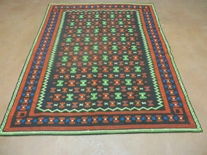 4' X 5' Vintage Handmade South American Kilim Flat Weave Blanket Rug Colorful