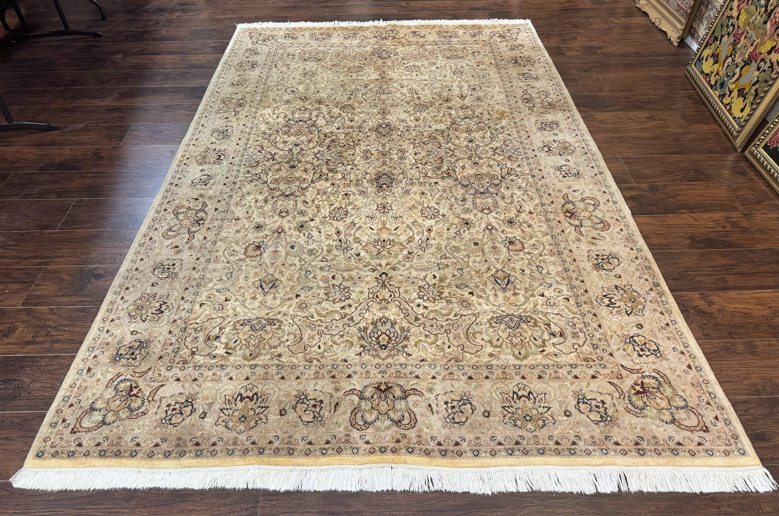 Pak Persian Rug 6x9, Vintage Handmade Wool Carpet, Floral, Beige