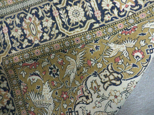 Handmade Silk Rug 3x5, Vintage Antique Silk Carpet, Hand-Knotted Oriental Rug 3 x 5, Animal Motifs, Deer Birds, One-Of-A-Kind