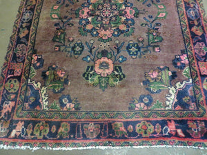 3 x 7 Antique Persian Hamadan Nahavand Rug, Tribal Runner Rug , Handmade Oriental Wool Rug, Vegetable Dyed, Purple-Red & Dark Blue, 3x7 Rug