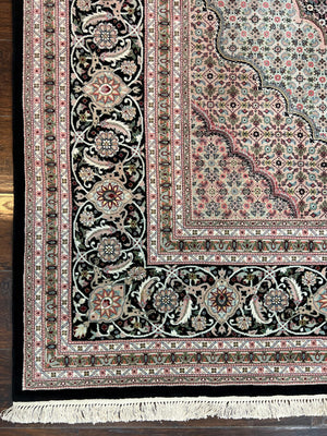 Fine Sino Persian Rug 9x12, Herati Mahi Pattern, Hand Knotted Wool Vintage Black Oriental Carpet 9 x 12 ft, Handmade Room Sized Rug, Nice