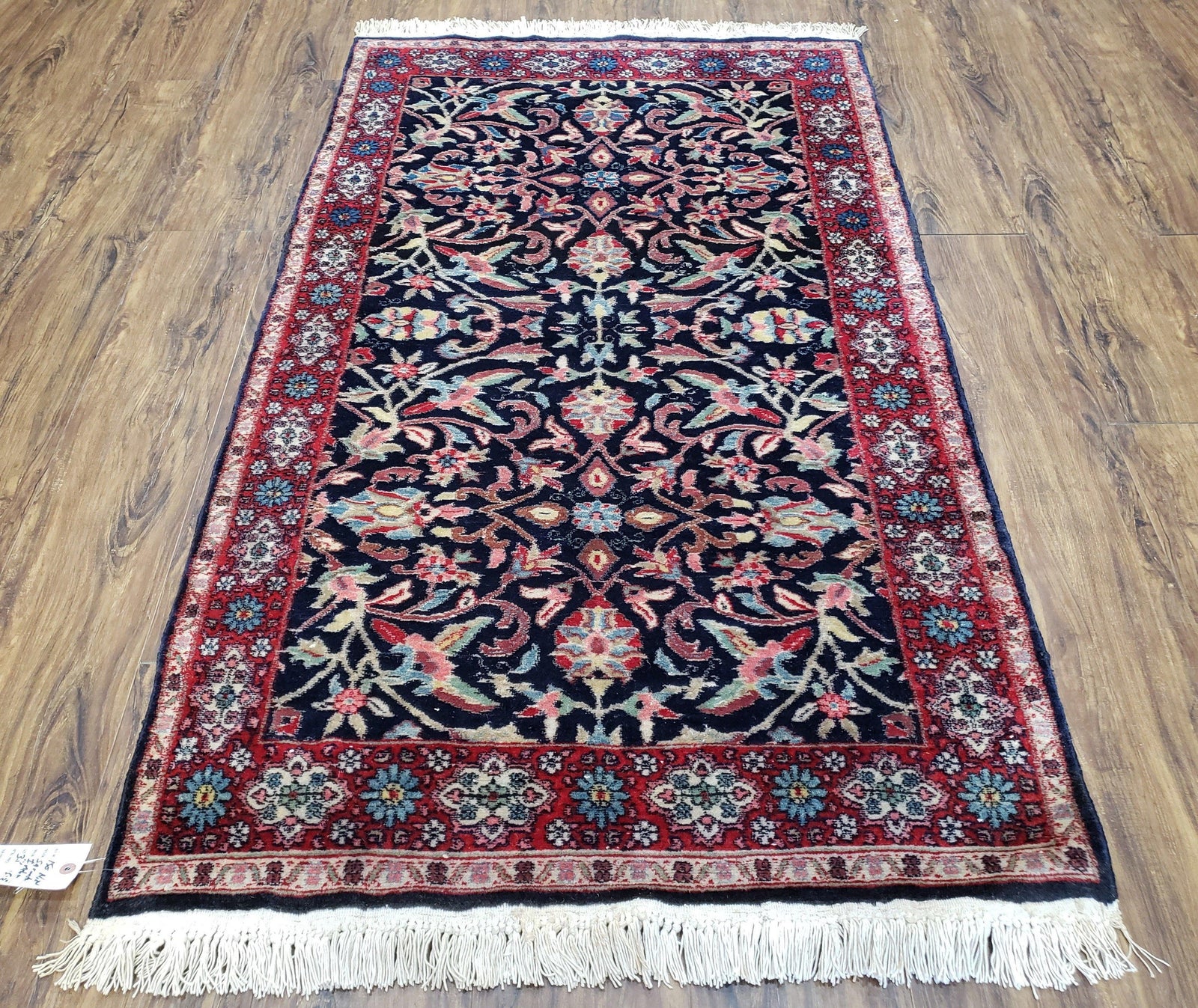Antique Persian Sarouk Rug 3x5, Navy Blue, Allover Pattern, Hand Knotted