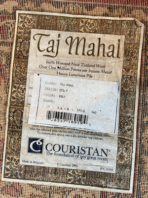 Couristan Rug 5.6 x 8, Floral Medallion, Dark Red Cream, Belgium Power Loomed Rug, Taj Mahal Rug, Vintage Oriental Wool Carpet