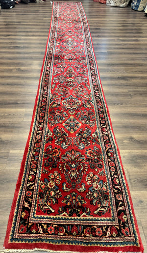 RESERVED Long Persian Sarouk Runner Rug 2.9 x 21, Rare Size for Long Hallway, Wool, Vintage, Floral, Red
