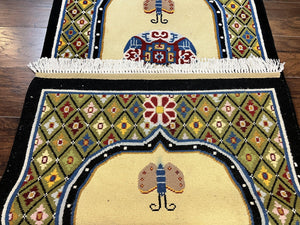 Chinese Rug 3x6 ft, Chinese Wool Rug, Tiensin Rug, Handmade Wool 3 x 6 Vintage Peking Rug, Art Deco Rug, Butterflies