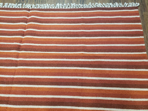 Large Striped Woolen Handmade Throw Blanket, Twin Size Bedding Hand-Woven, Indian Kilim Area Rug, 6x8 - 7x8, South American Style Textile