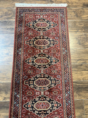 Belgium Power Loomed Runner Rug 2x9, Vintage Wool Rug for Hallway 2 x 9 ft, Red, Caucasian Persian Design, 9ft Runner
