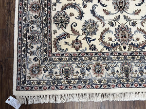 Indian Rug 5.7 x 9, Vintage Oriental Carpet, Handmade Hand Knotted Wool Rug, Living Room Rug, Bedroom Rug, Ivory and Gray, Allover Floral