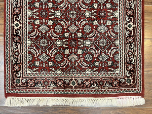 Indo Persian Runner Rug 2.7 x 8, Wool Hand Knotted Vintage Carpet, Red Black, Herati Allover Pattern, Oriental Runner, Rug for Hallway