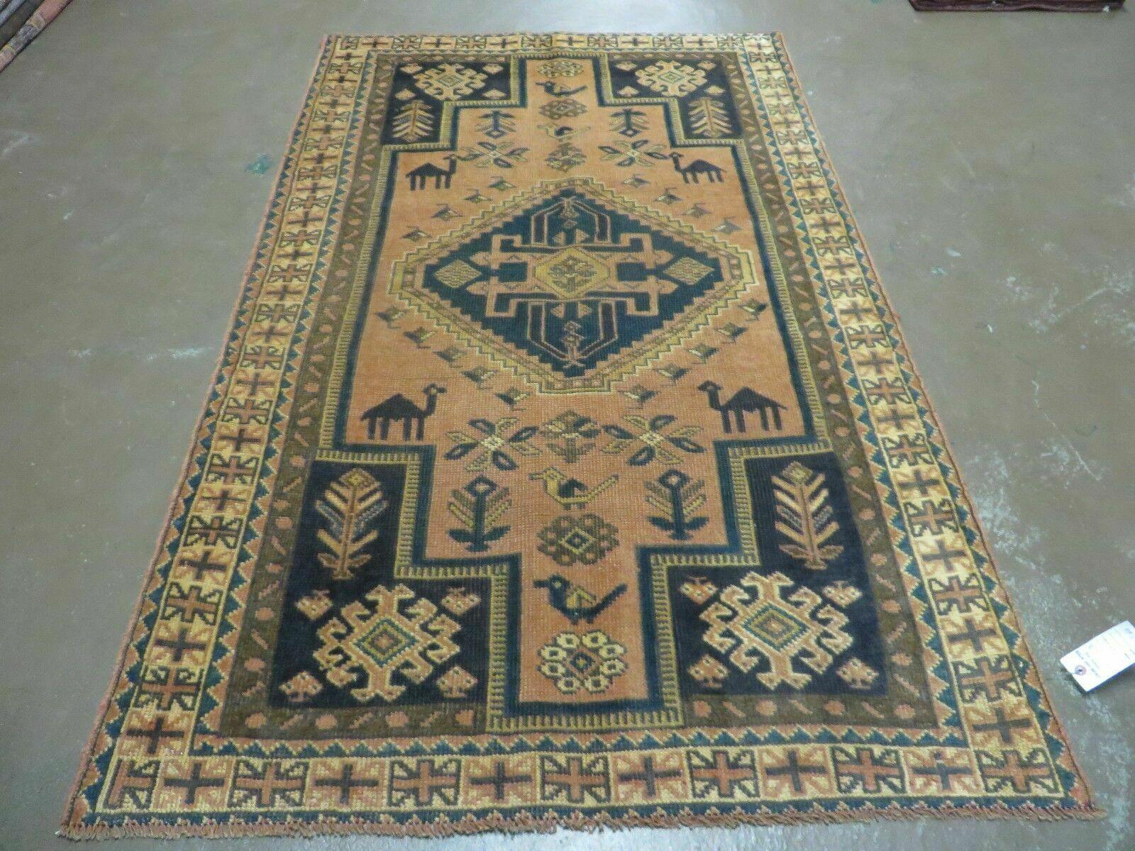 4' X 6' Antique Handmade Turkish Anatolian Wool Rug Camel Vegetable Dyes