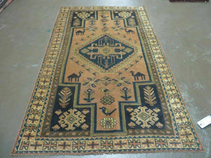 4' X 6' Antique Handmade Turkish Anatolian Wool Rug Camel Vegetable Dyes