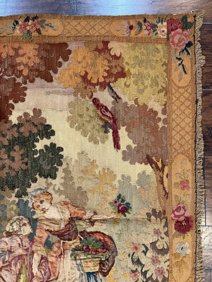 Antique Tapestry 3x4, European French Tapestry, Hand Loomed Victorian Tapestry, Vintage Wool Tapestry 3 x 4 ft