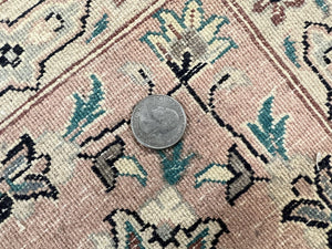 Pak Persian Rug 8x11, Fine Floral Allover Oriental Carpet 8 x 11 ft, Dark Blue and Pink, Room Sized Wool Vintage Rug, Hand Knotted Rug