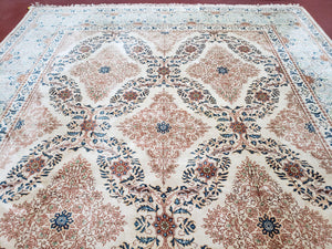Fine Antique Persian Light Colored Kashan Carpet, 7x12, Top Quality, Rare, Ivory & Blues, Hand-Knotted, Wool