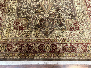 Indo Persian Rug 6x9, Wool Handmade Vintage Rug, Floral Cross Pattern