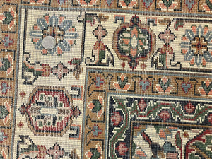 Persian Tabriz Rug 7x10, Wool Hand Knotted Vintage Carpet, Red Green & Cream, Herati Pattern, 7 x 10 Room Sized Oriental Rug
