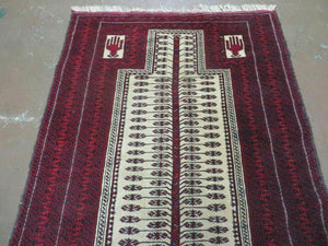 3' X 5' Antique Handmade Turkoman Balouchi Prayer Wool Rug Khamesh