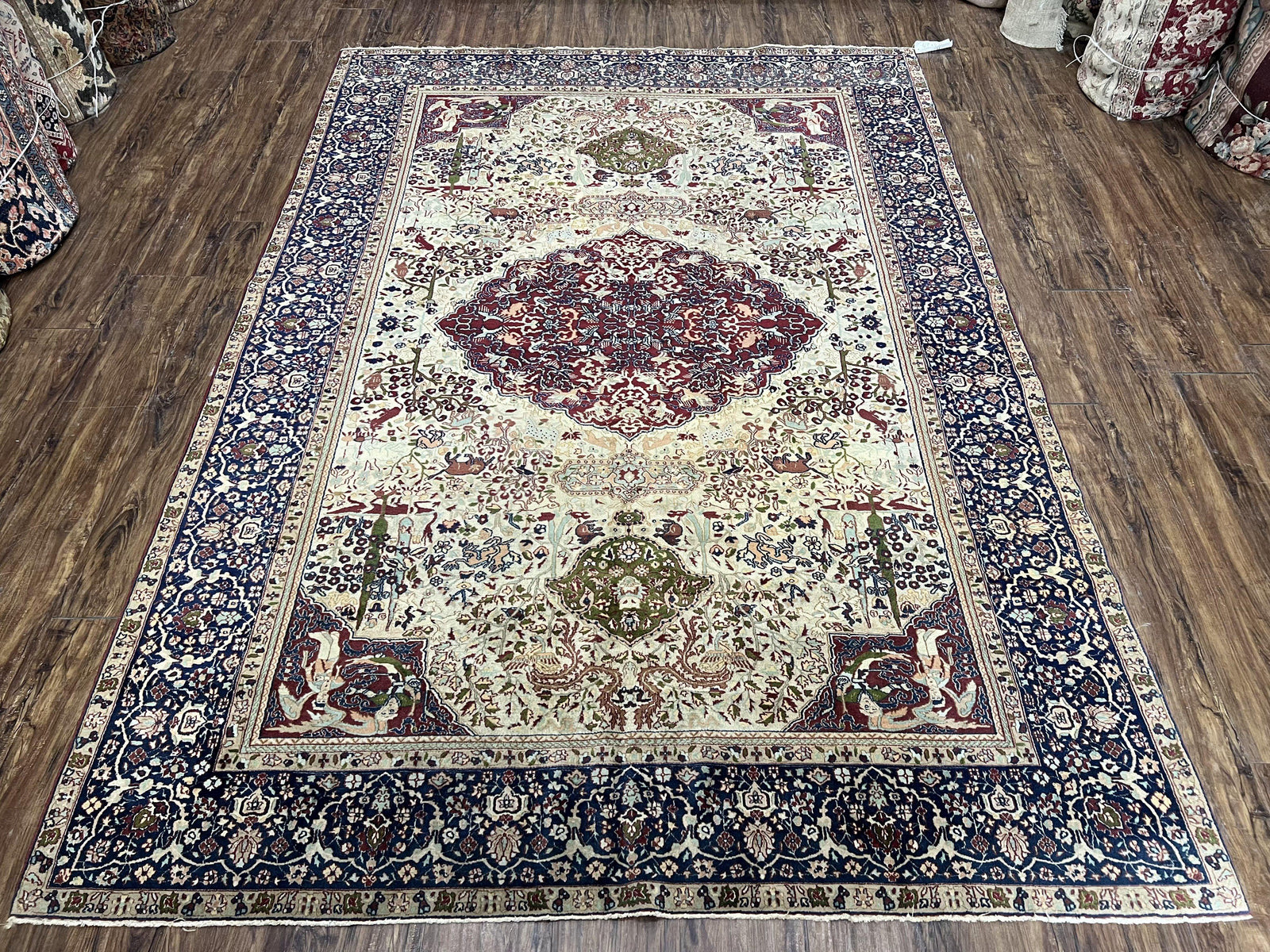 Rare Antique Indian Agra Rug, Early 20th Century Indian Carpet, Animal and Angel Motifs, Hunting Scene, Collectible Oriental Carpet, Wow