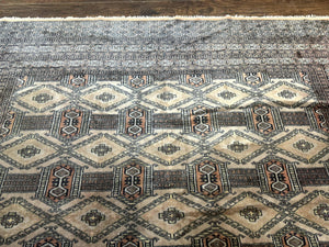 Turkoman Bokhara Rug 8x11, Camel Hair Color, Handmade Vintage Wool Pakistani Carpet