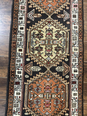 Persian Tribal Runner Rug 2.4 x 9.4, Geometric Medallions, Sarab Runner