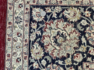 Sino Persian Rug 9x12, Floral Allover Pattern, Wool Vintage Carpet, Dark Maroon Red, 9 x 12 Traditional Room Sized Rug, Finely Hand Knotted