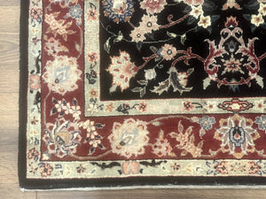 Black Sino Persian Rug 3x5, Wool with Silk Highlights, Floral, Fine 170 KPSI