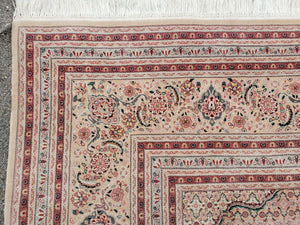 Stunning Oversized Pak Persian Oriental Rug 12x15, Hand Knotted Wool & Silk Palace Sized Carpet, Mahi Pattern, Very Fine, Peach Beige, Wow